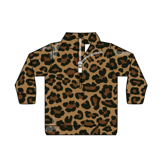 baby boy long sleeve cheetah zip pullover top