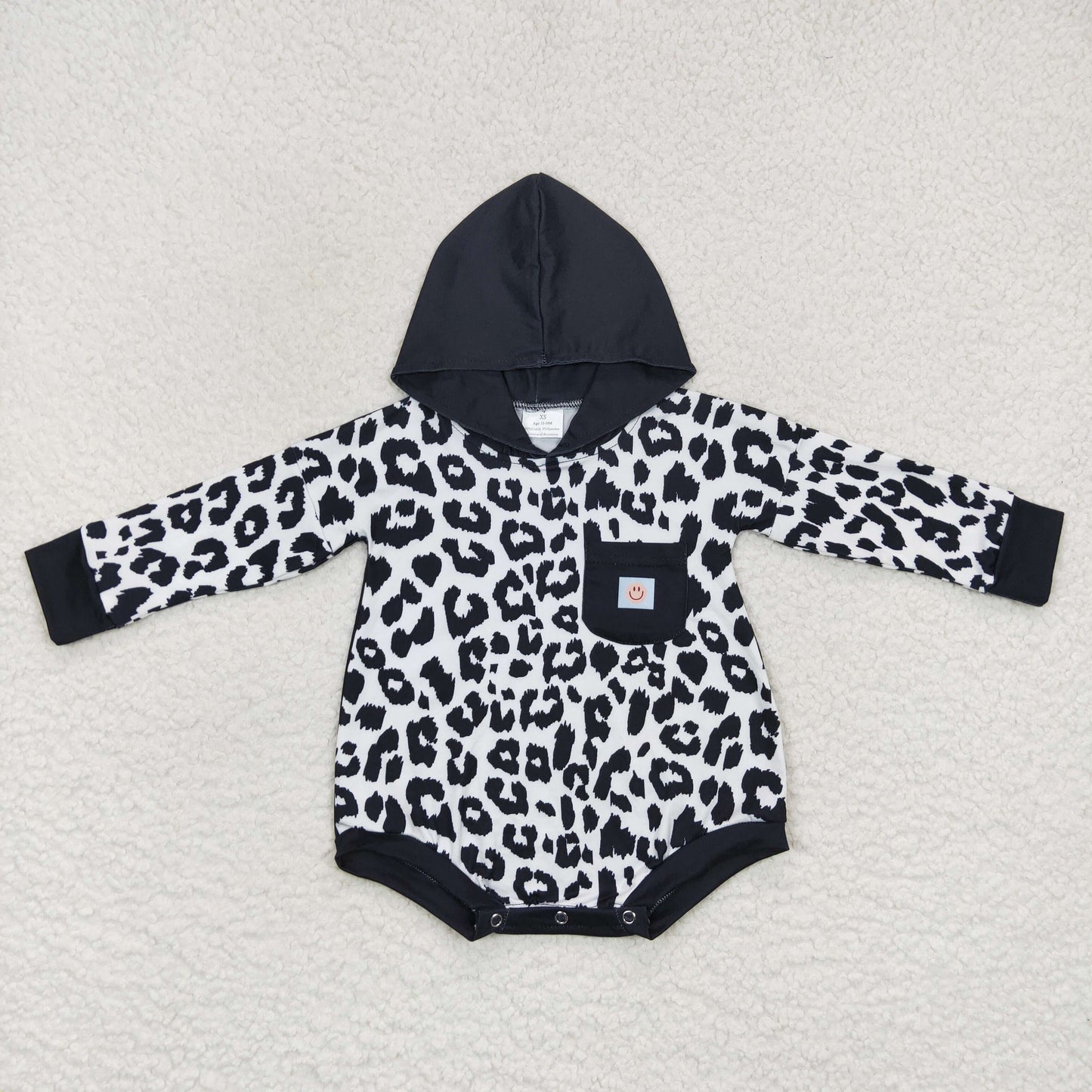 Cheetah long sleeve hoodie romper