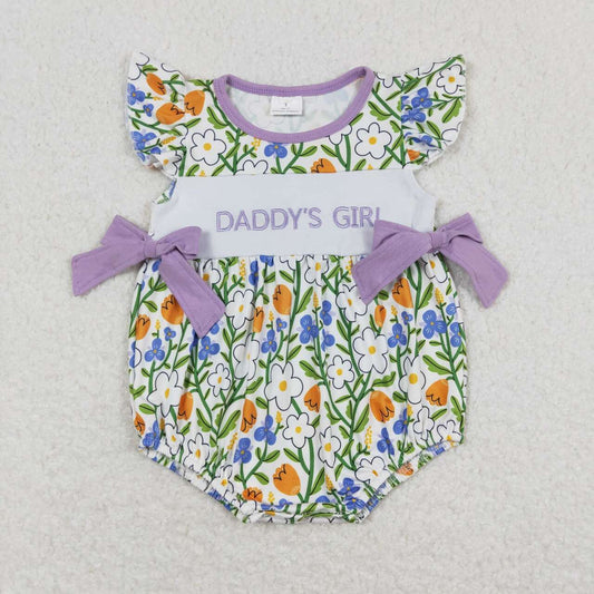 embroidery Daddys girls fathers day floral romper