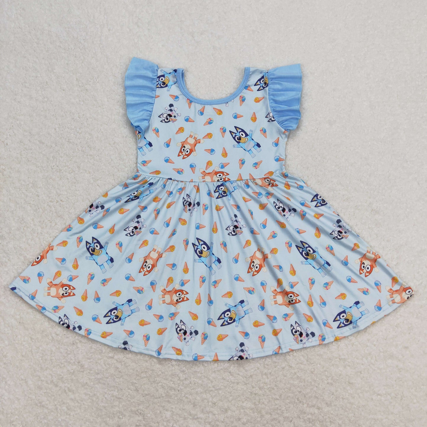 children  girls blue cartoon dog dress