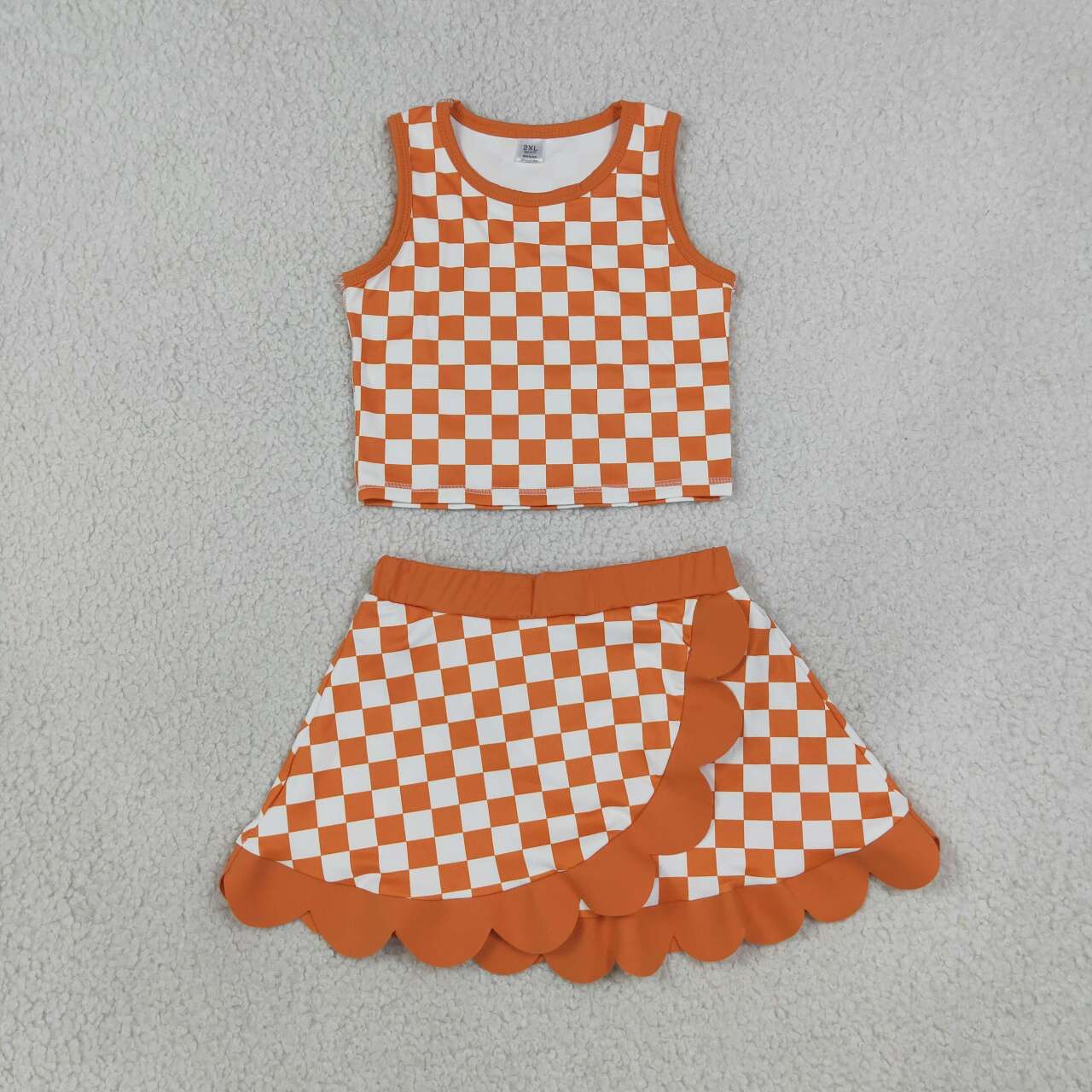 Orange plaid sleeveless yoga top matching skorts girls outfit