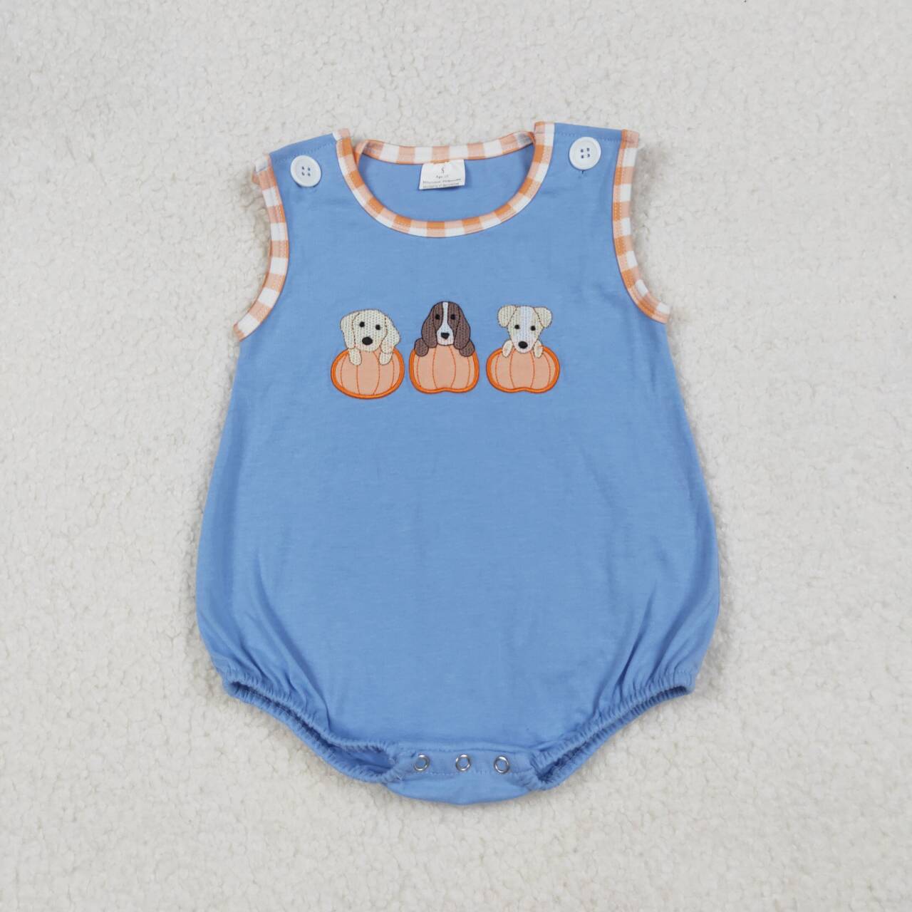 Embroidery Pumpkin dog kids boys fall winter romper