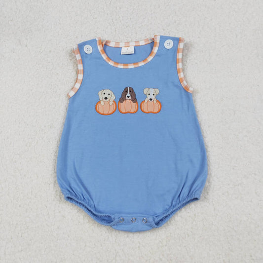 Embroidery Pumpkin dog kids boys fall winter romper