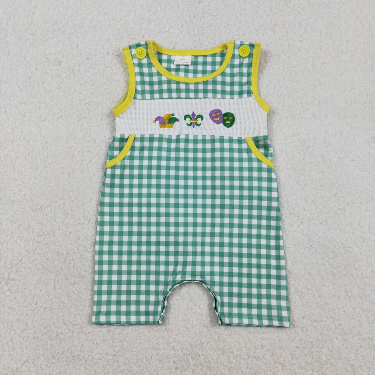 Toddle baby boy Mardi Gras smocked romper