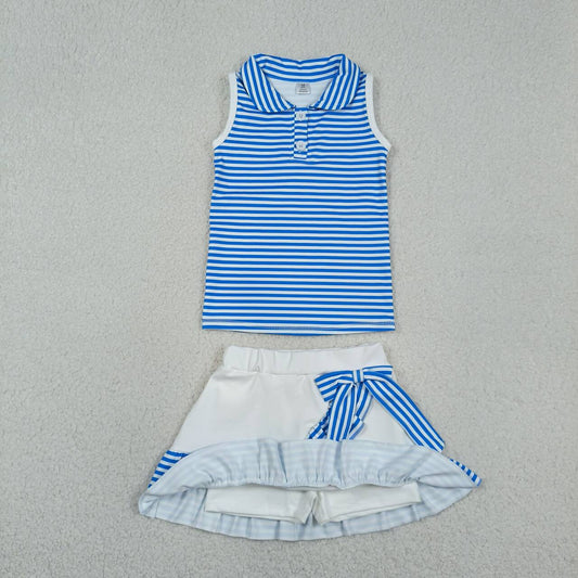 Blue stripes top matching skirt toddle baby girls yoga outfit