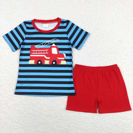 baby boy fire fighting truck short sleeve outfit