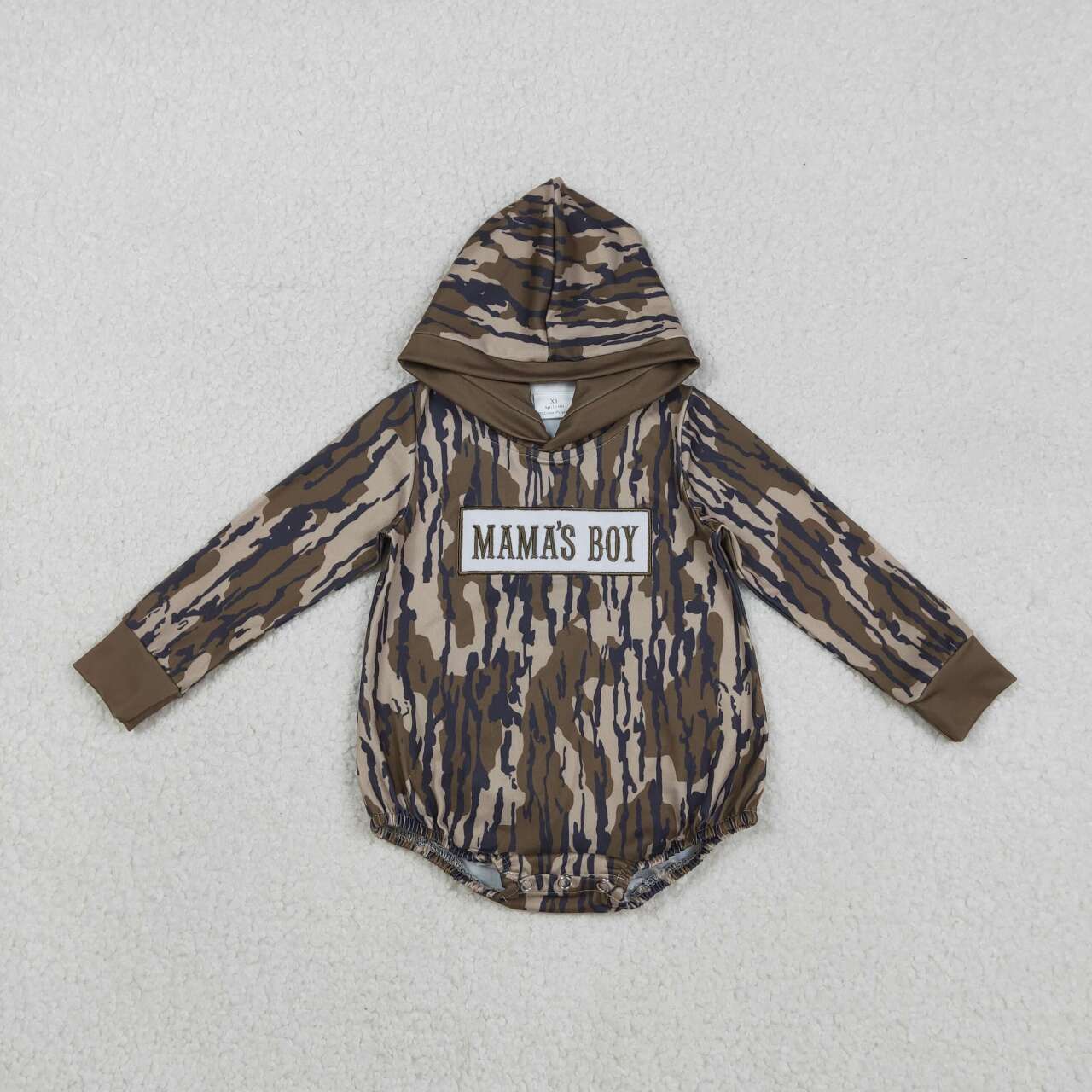 Embroidery Mamas boy camo toddle baby long sleeve hoodie romper