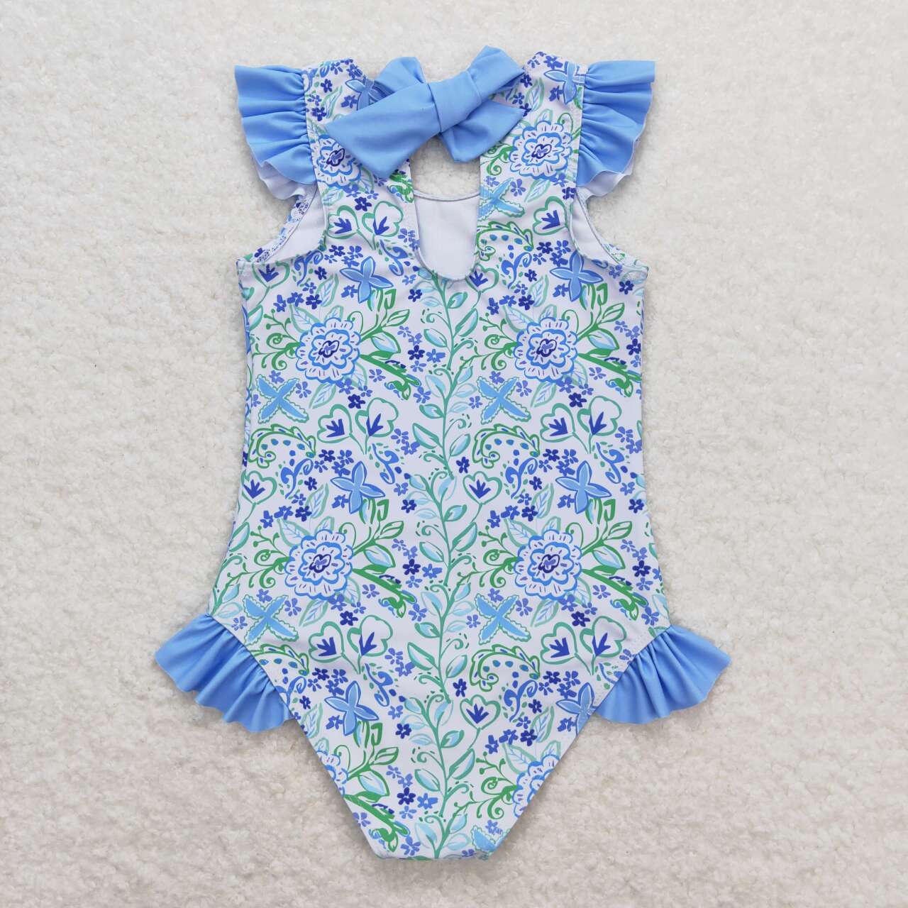 blue floral one piece summer swimwear