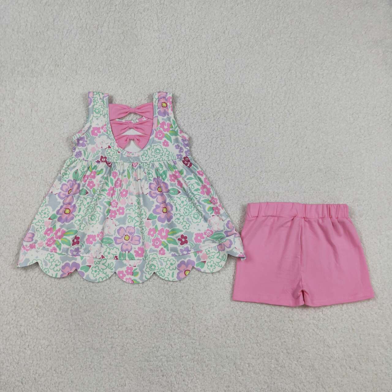 Pink blue floral top matching shorts girls summer outfit