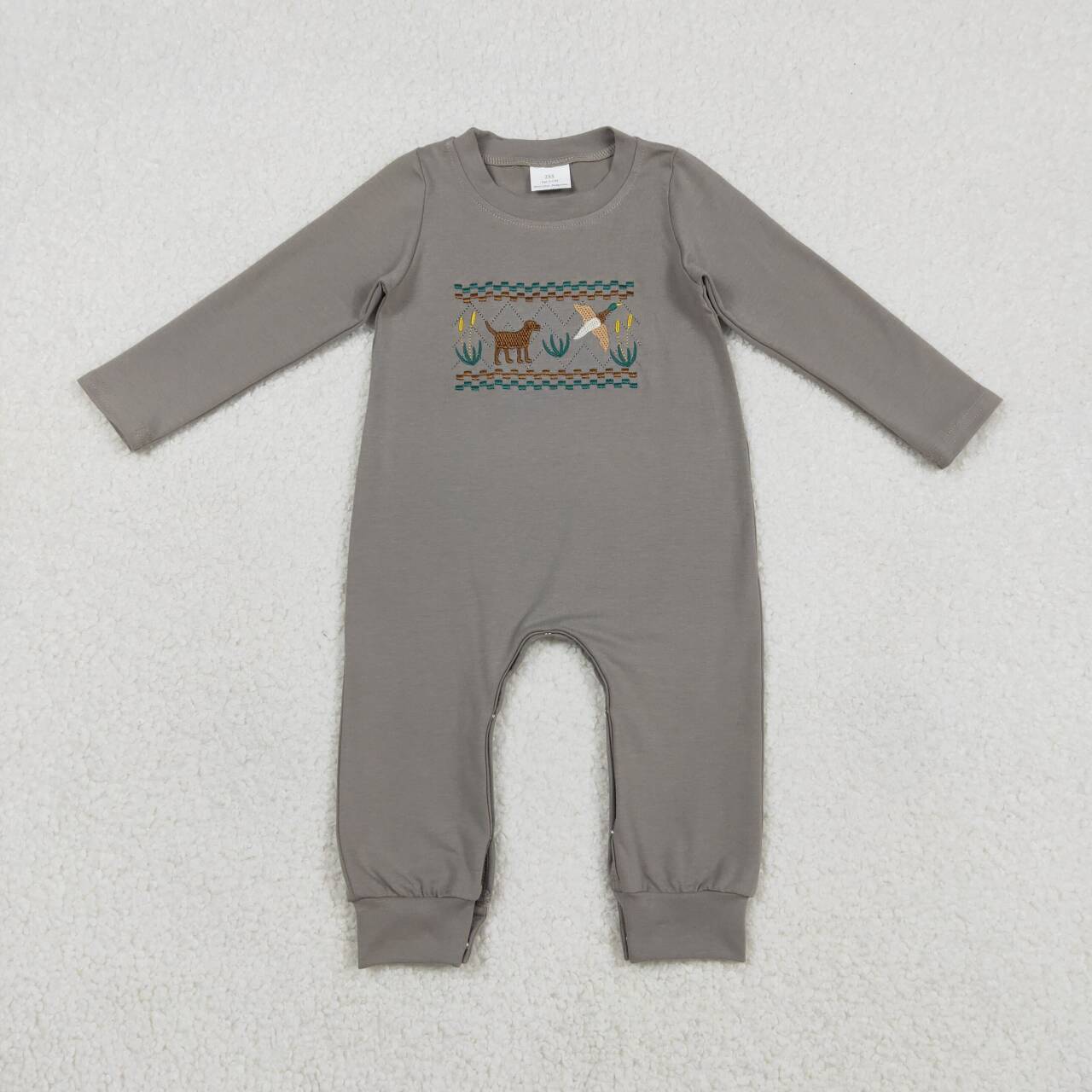 Embroidery Duck dog camo toddle baby baby long sleeve romper