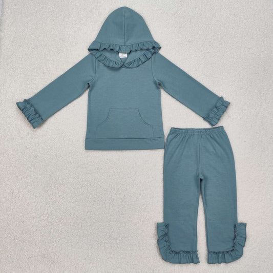 Wholesale grey cotton baby girls hoodie set