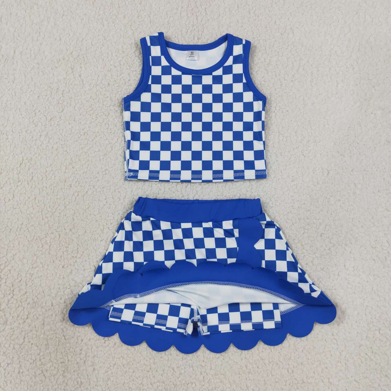 Blue plaid yoga tank top matching skorts girls summer outfit