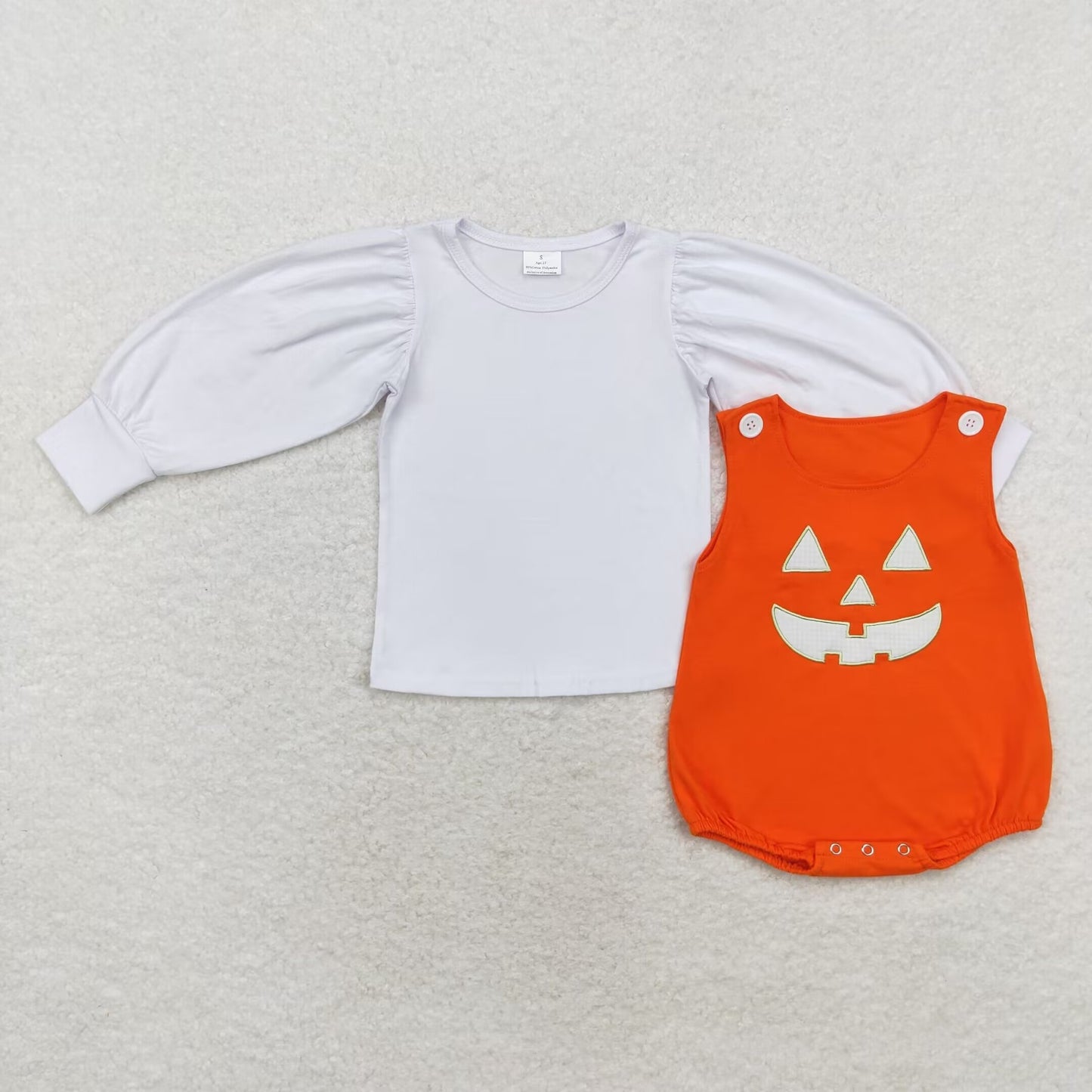 toddle kids white top halloween embroidery  pumpkin romper 2pcs clothes