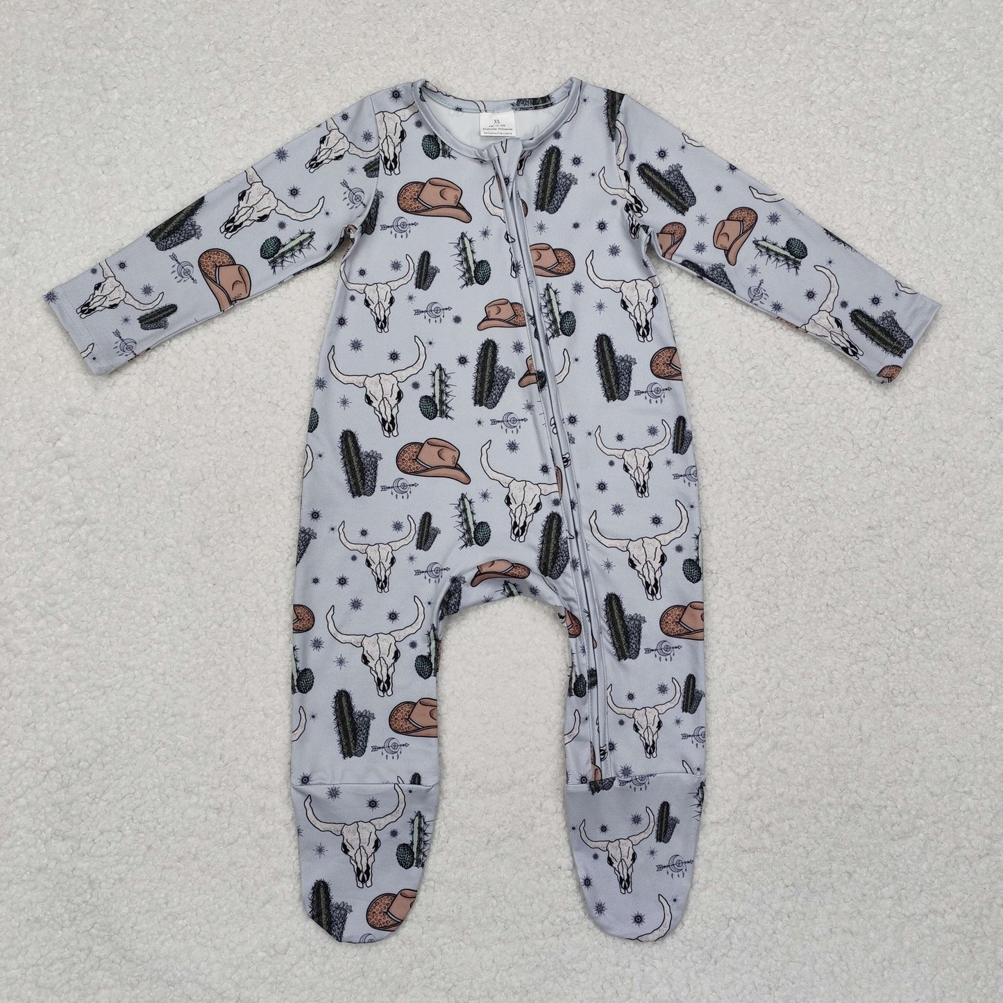 Toddle baby western cow long sleeve zip romper