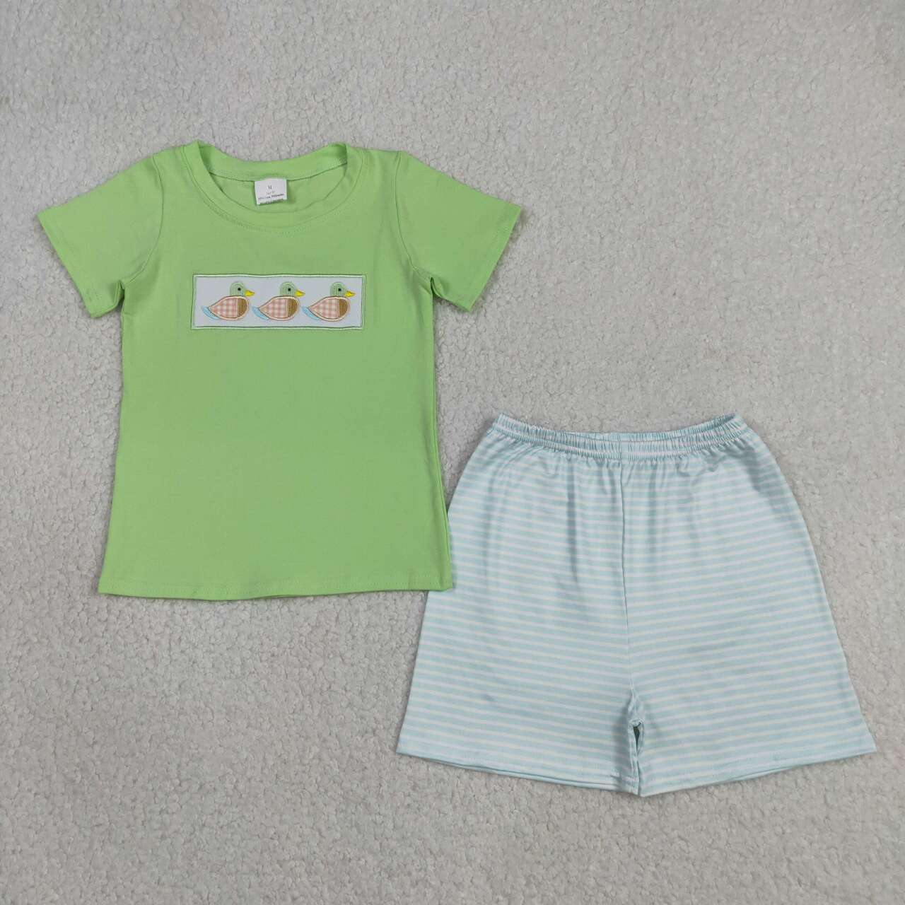 Embroidery Mallard duck top matching shorts boy summer outfit