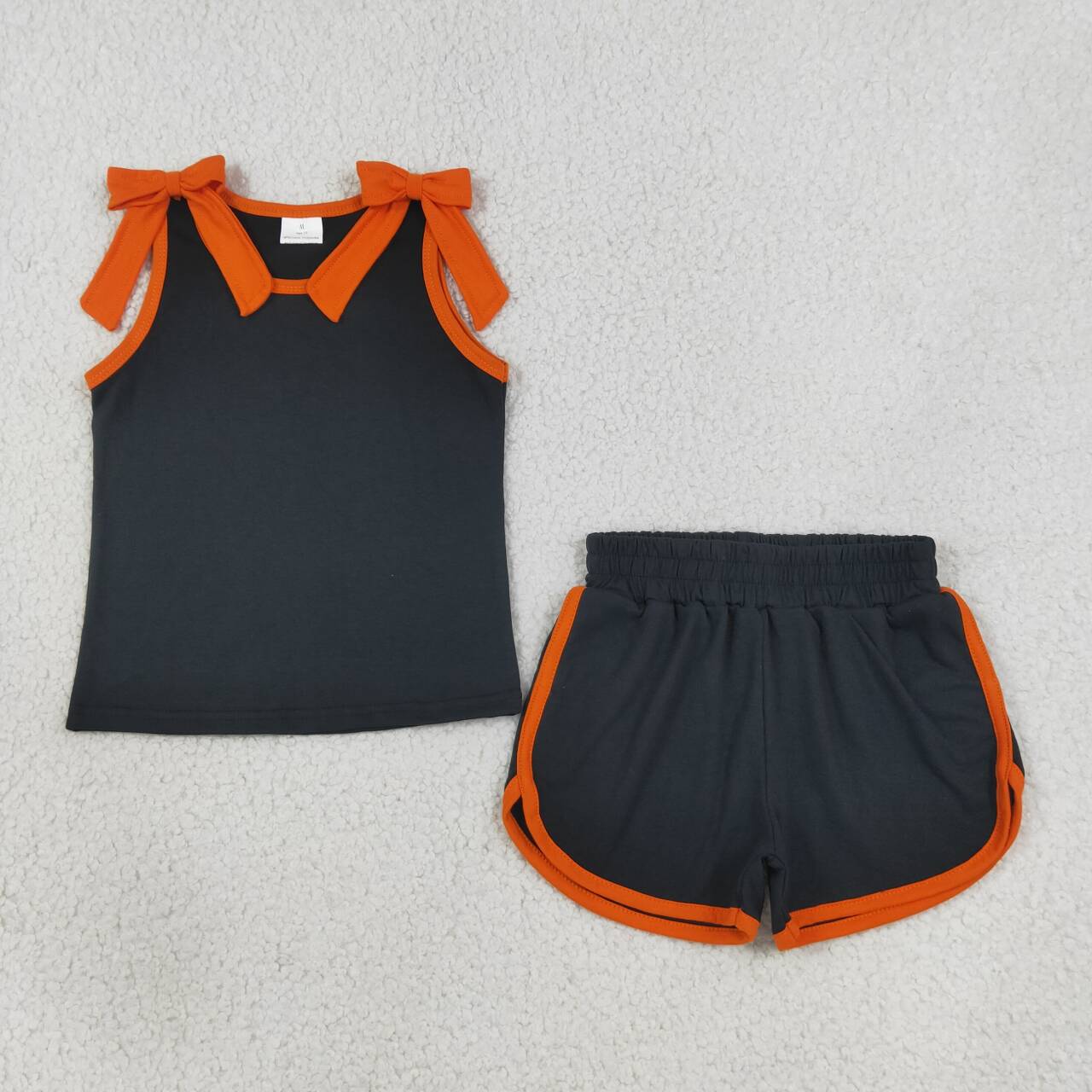 Black orange bow top matching shorts girls summer outfit