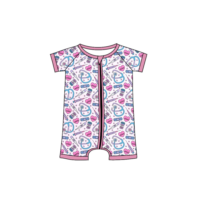 wholesale nurse short sleeve zip romper