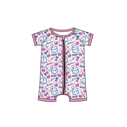 wholesale nurse short sleeve zip romper