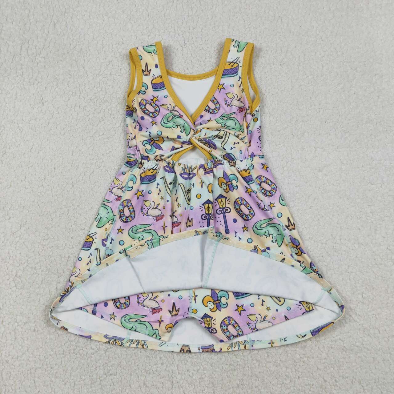 Mardi Gras bow design girls yoga dress