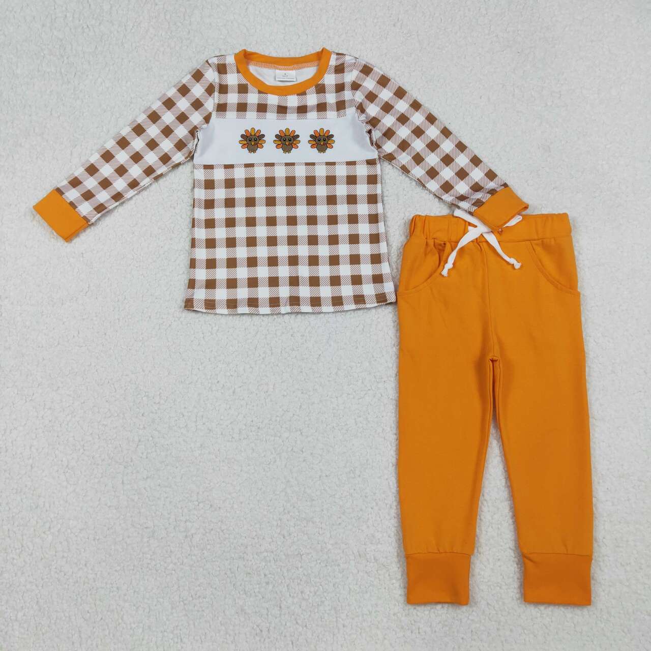 toddle boy thanksgiving embroidery turkey long sleeve set