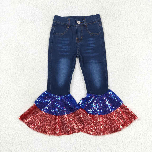 July 4th red blue seuqins ruffle jeans bell bottoms