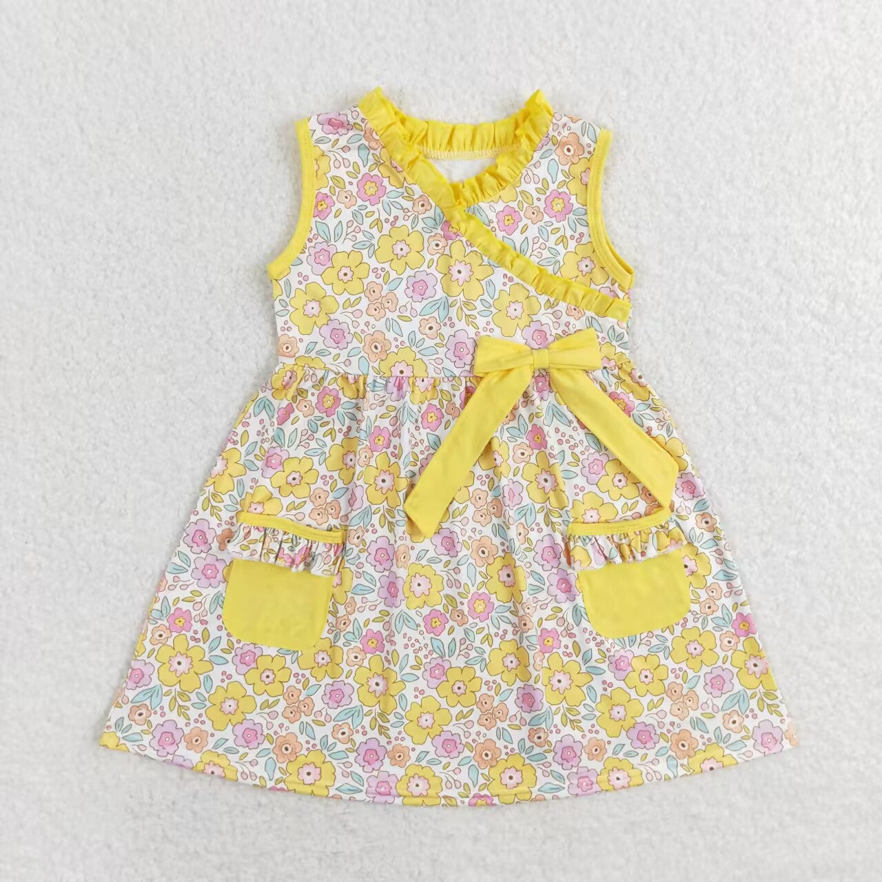 infant baby girls yellow floral pocket dress