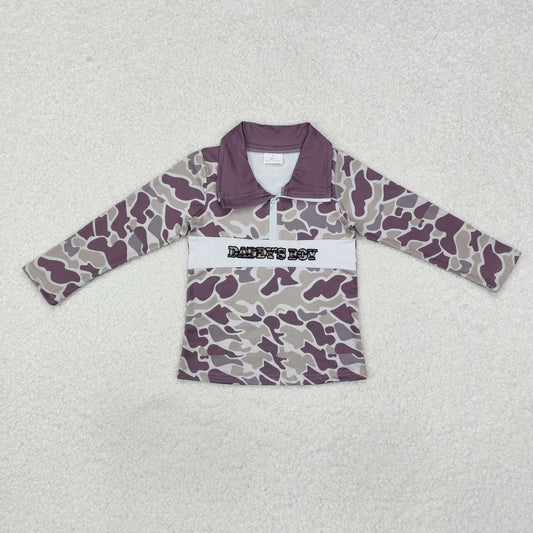 Embroidery Daddys boy long sleeve dark grey camo t-shirt top