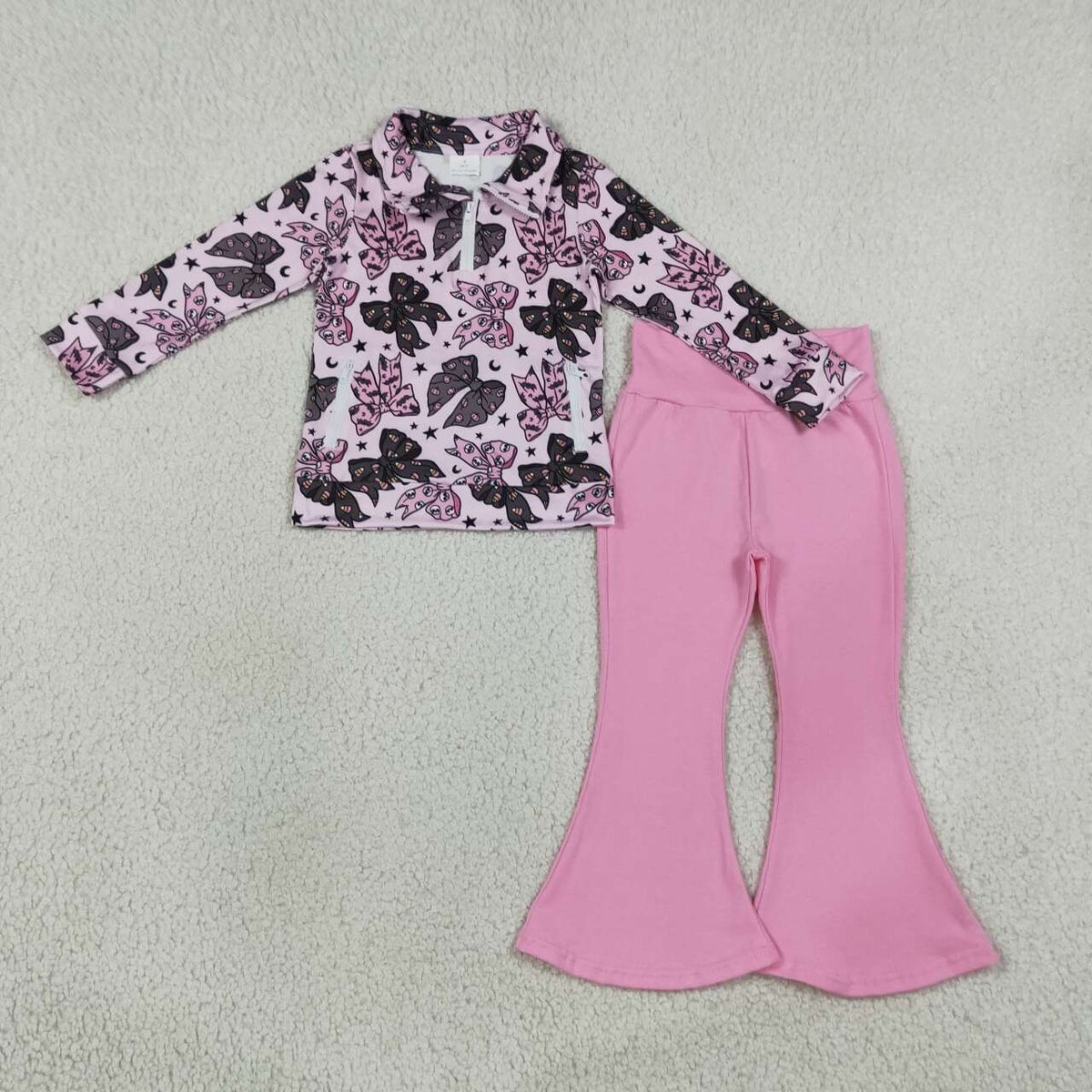 Girls long sleeve Halloween bow pullover top matching pants fall outfit