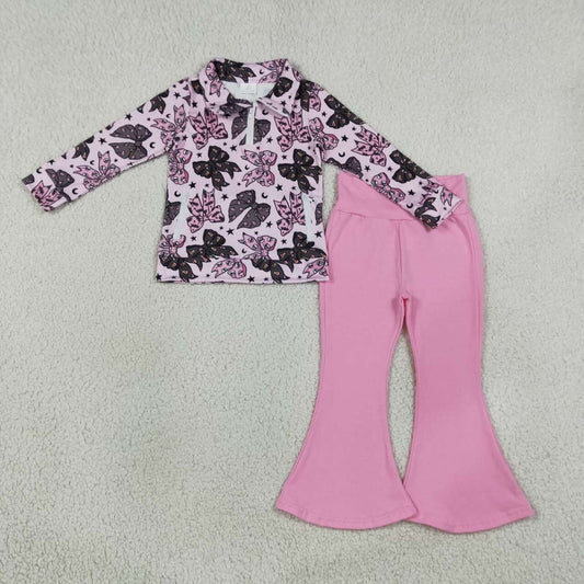 Girls long sleeve Halloween bow pullover top matching pants fall outfit