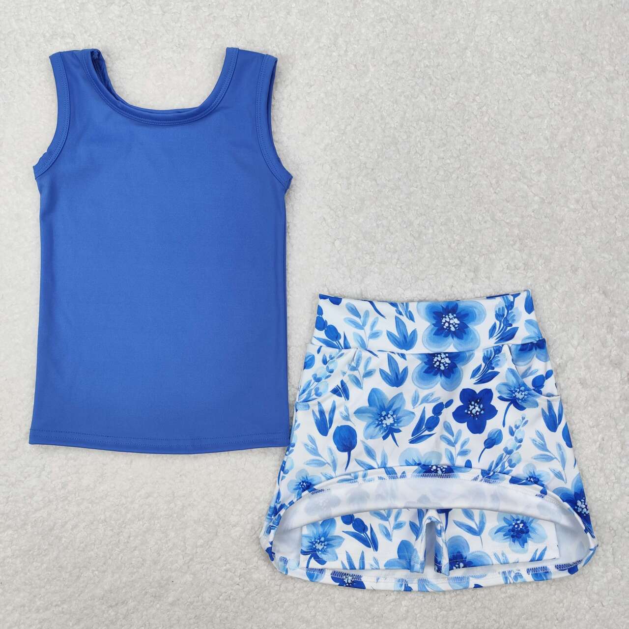 baby girls blue tank top floral skirt 2pcs active wear outfit