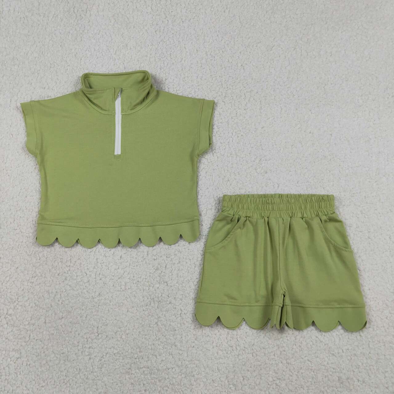 Lime green short sleeve top matching shorts girls summer outfit