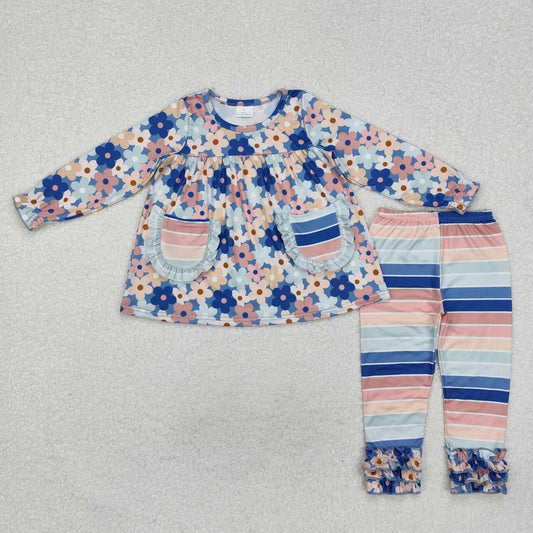 baby girls pink blue flower tunic top matching leggings boutique set