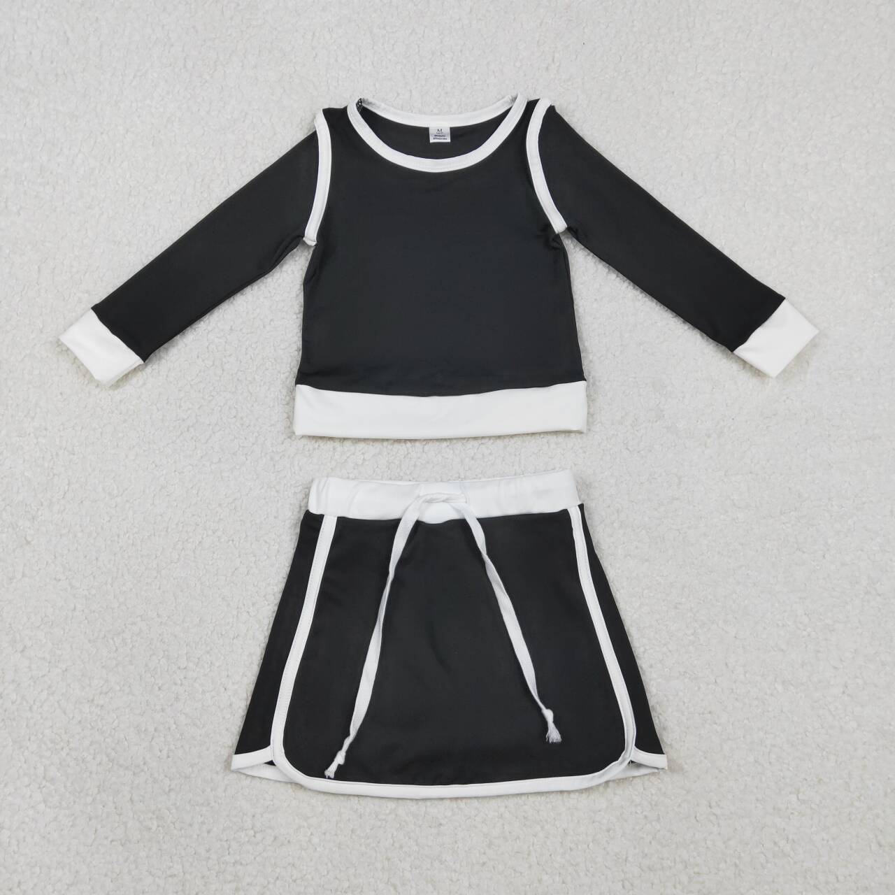 Black yoga top matching skirts girls outfit
