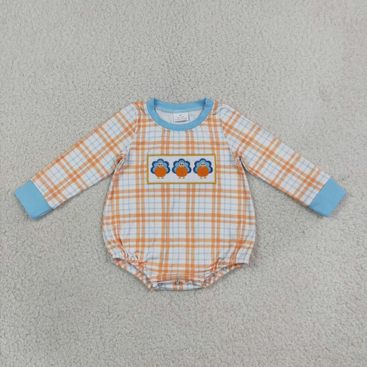 Toddle baby boy thanksgiving turkey embroidery design romper