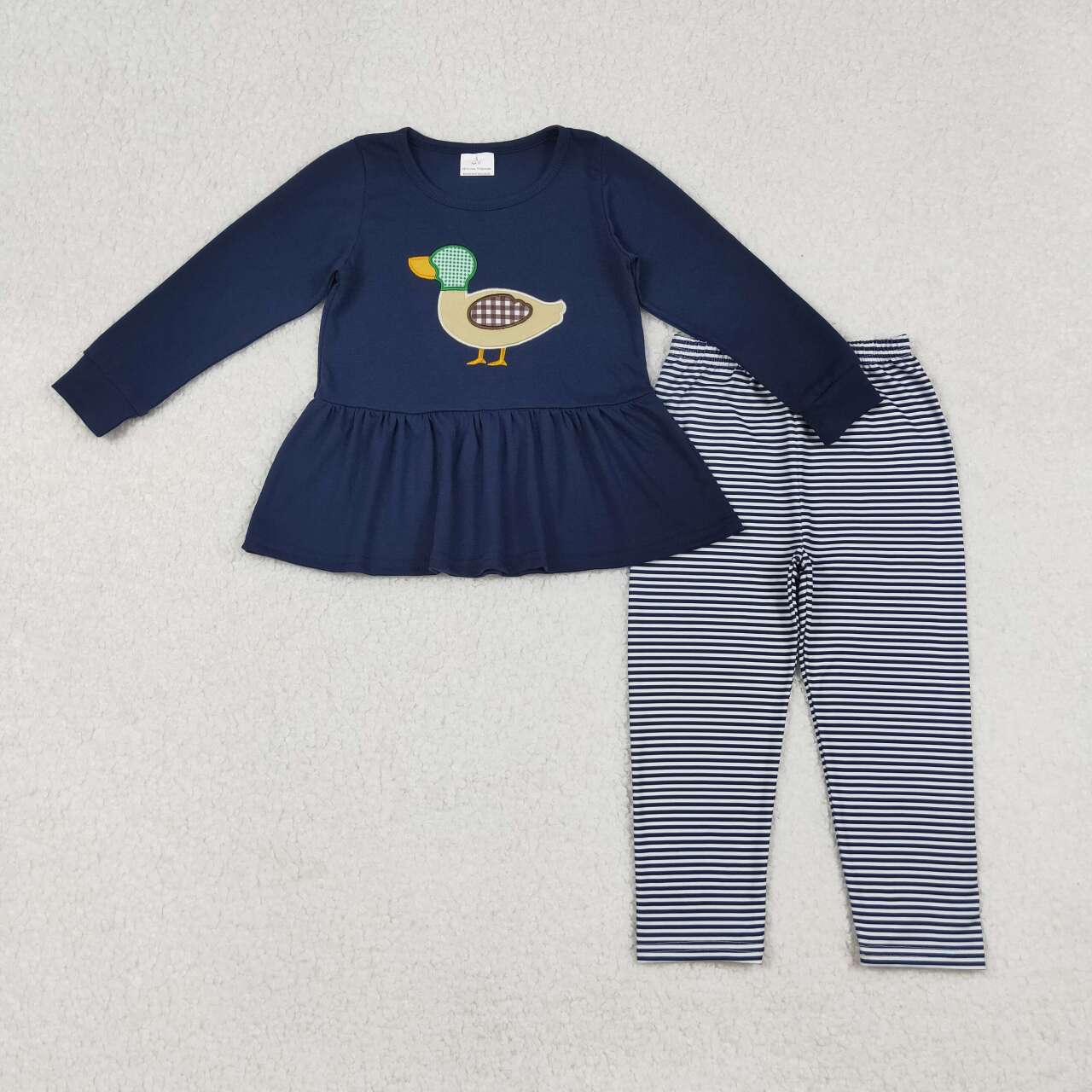 Embroidery Mallard duck girls long sleeve matching outfit