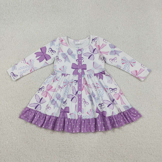 Purple bow design girls long sleeve dress