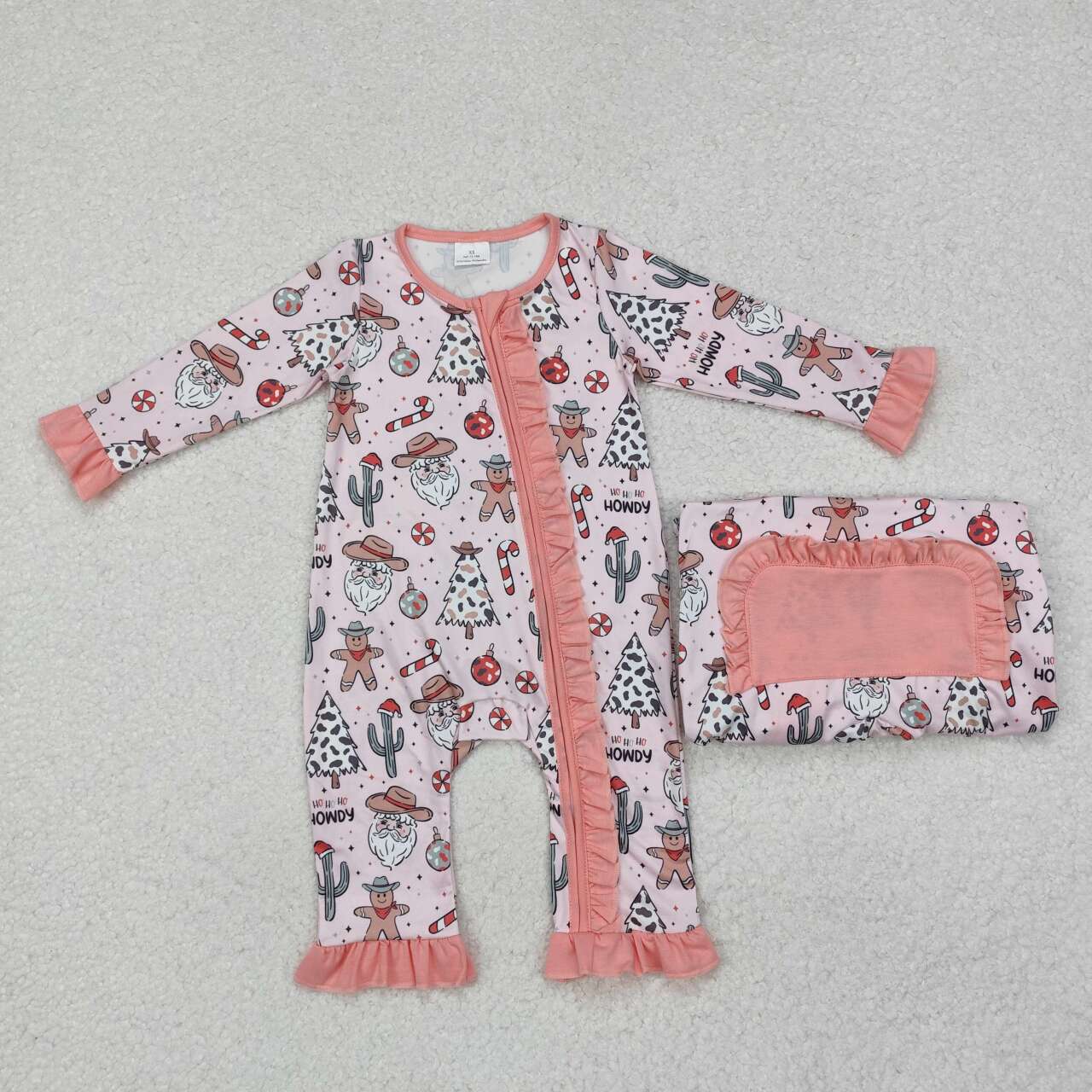 cowgirl western howdy Christmas gingerbread cactus zip romper