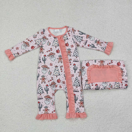 cowgirl western howdy Christmas gingerbread cactus zip romper