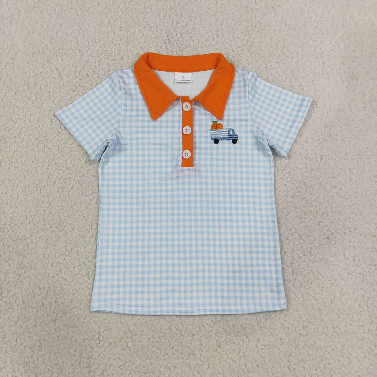 Embroidery Pumpkin truck print boys short sleeve pullover shirt