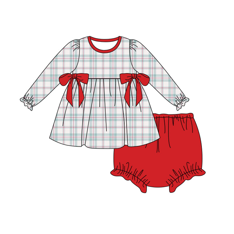 baby girl Christmas plaid bummies set