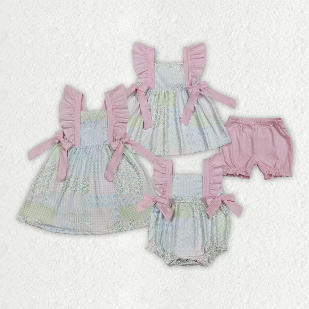 Flowers design top matching shorts girls summer outfit