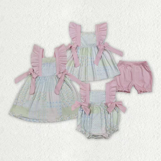 Flowers design top matching shorts girls summer outfit