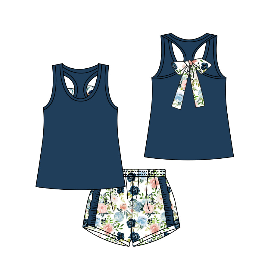 baby girls navy floral design shorts outfit