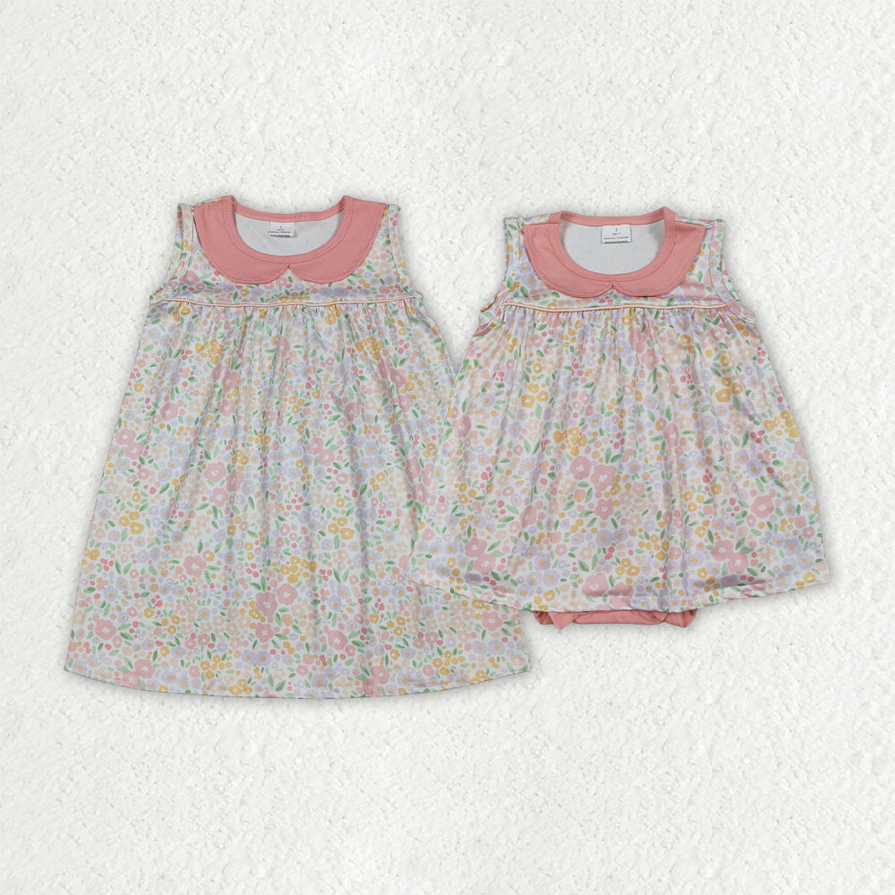 Pink flowers girls short sleeve dress