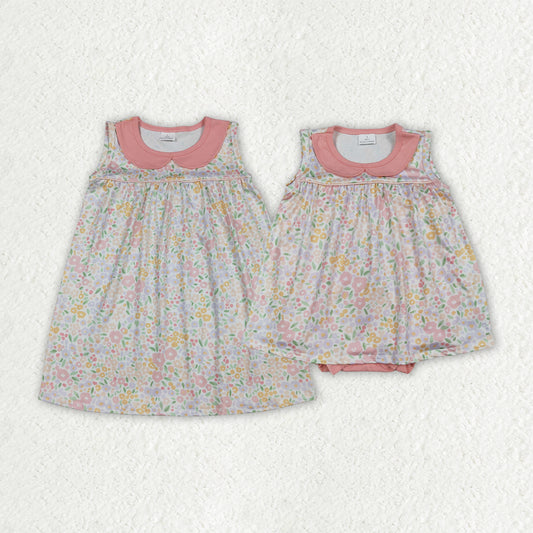 Pink flowers girls short sleeve dress