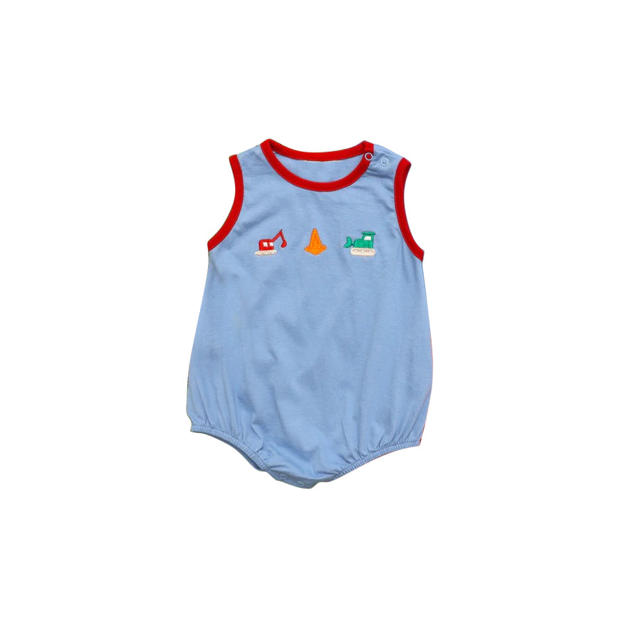 baby boy construction summer romper