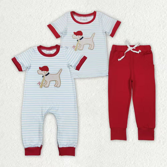 Embroidery Baseball Dog top matching pants baby boy outfit