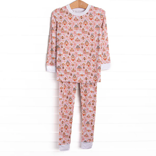 Christmas house design kids long sleeve pajama set