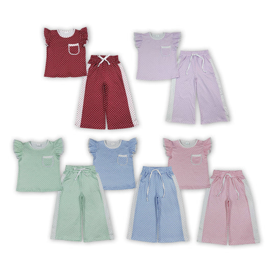 Pink print short sleeve top matching pants girl outfit