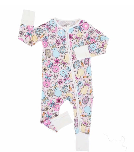 Baby girls Easter bunny long sleeve zip romper